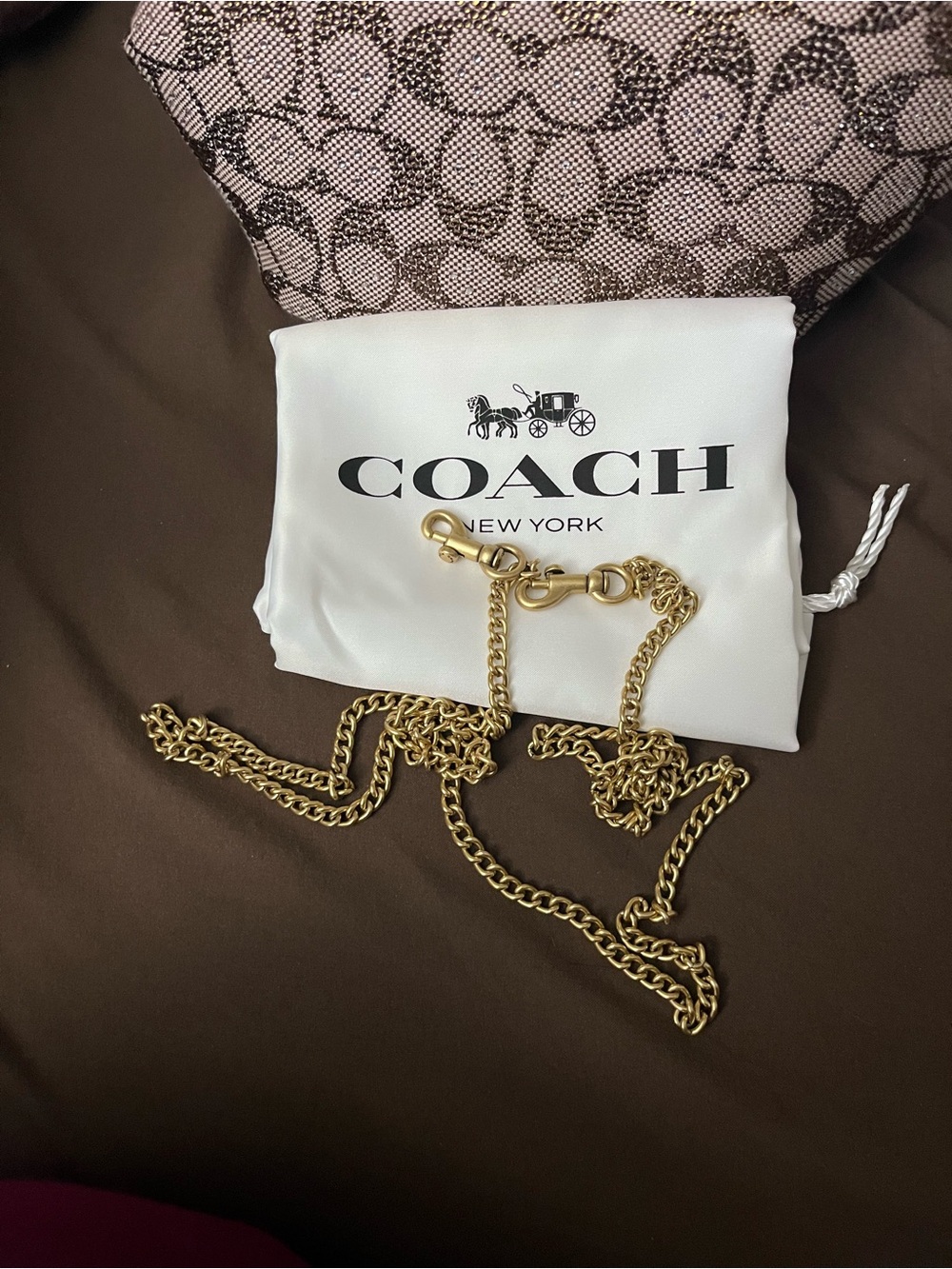 Coach Brown and Cream Signature Jacquard Kiss-Lock 16 - Picture 10 of 11